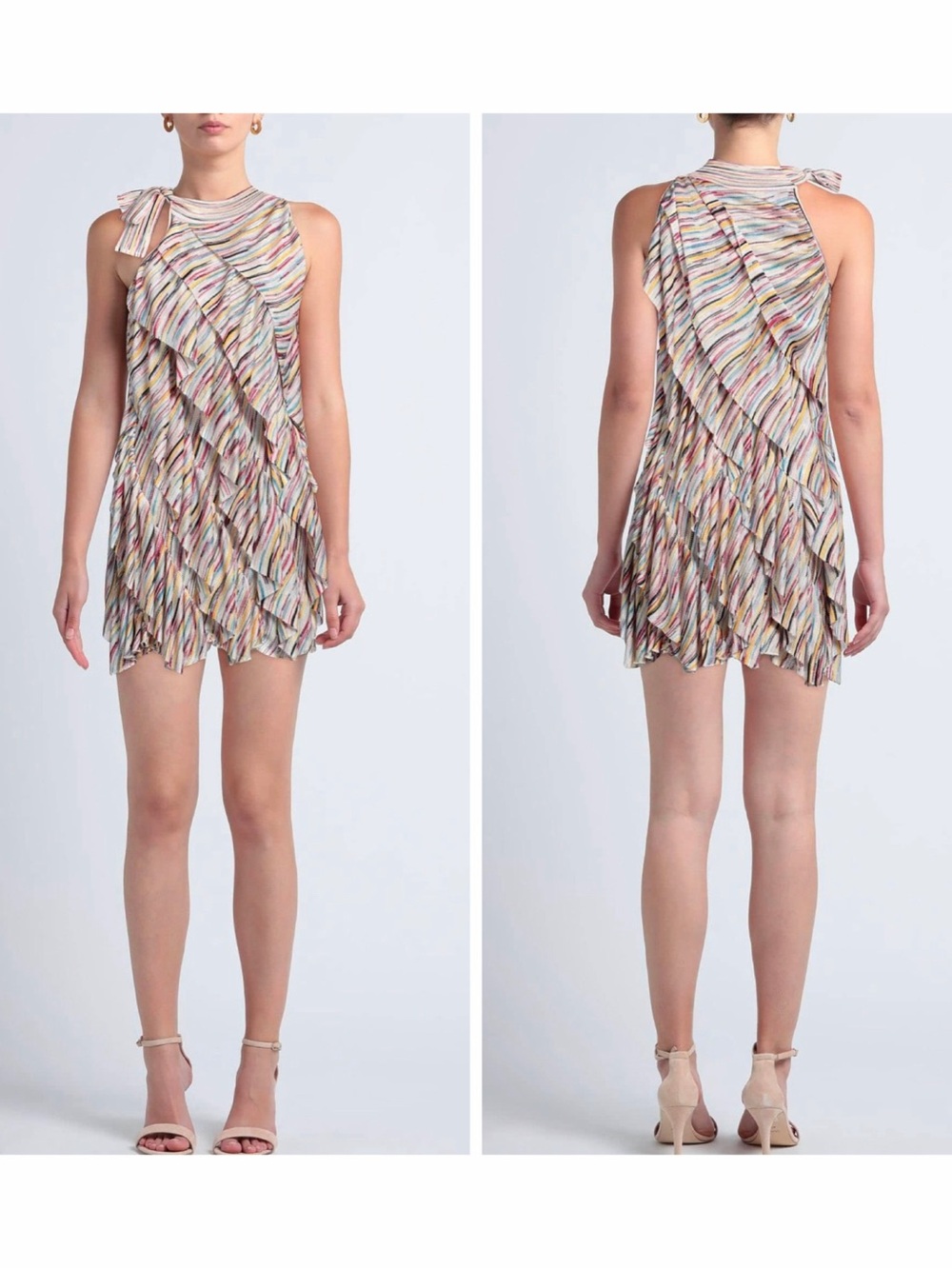 Missoni White Multicolor Ruffle Mini Dress Bow Knit 4 Wedding Guest Party NWT 🟡 - Picture 2 of 14